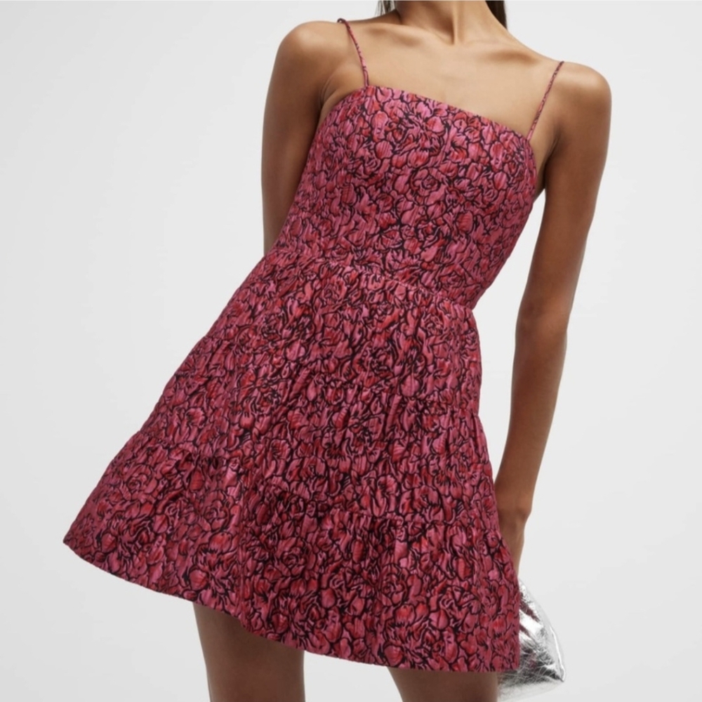 Alice + Olivia Party Dress Jamila Pink Floral Jaquard Mini Size 8 Sexy NEW $465 - Picture 5 of 15
